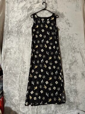 NWT vintage Rebecca Jones Black Maxi Dress w/ Gold & White Animal Print sz3xl